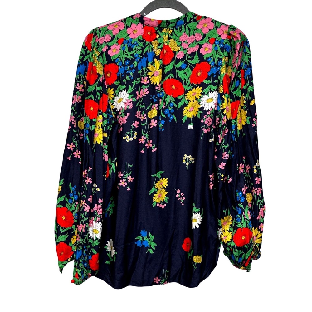 Boden Anna Blouson Sleeve Blouse Navy Blue Floral Silk Blend Button US 6 UK 10 - Picture 2 of 6